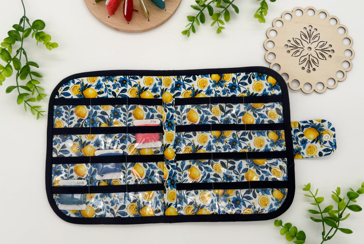 24-Pocket Lemon Print Cross Stitch Bobbin Storage Holder