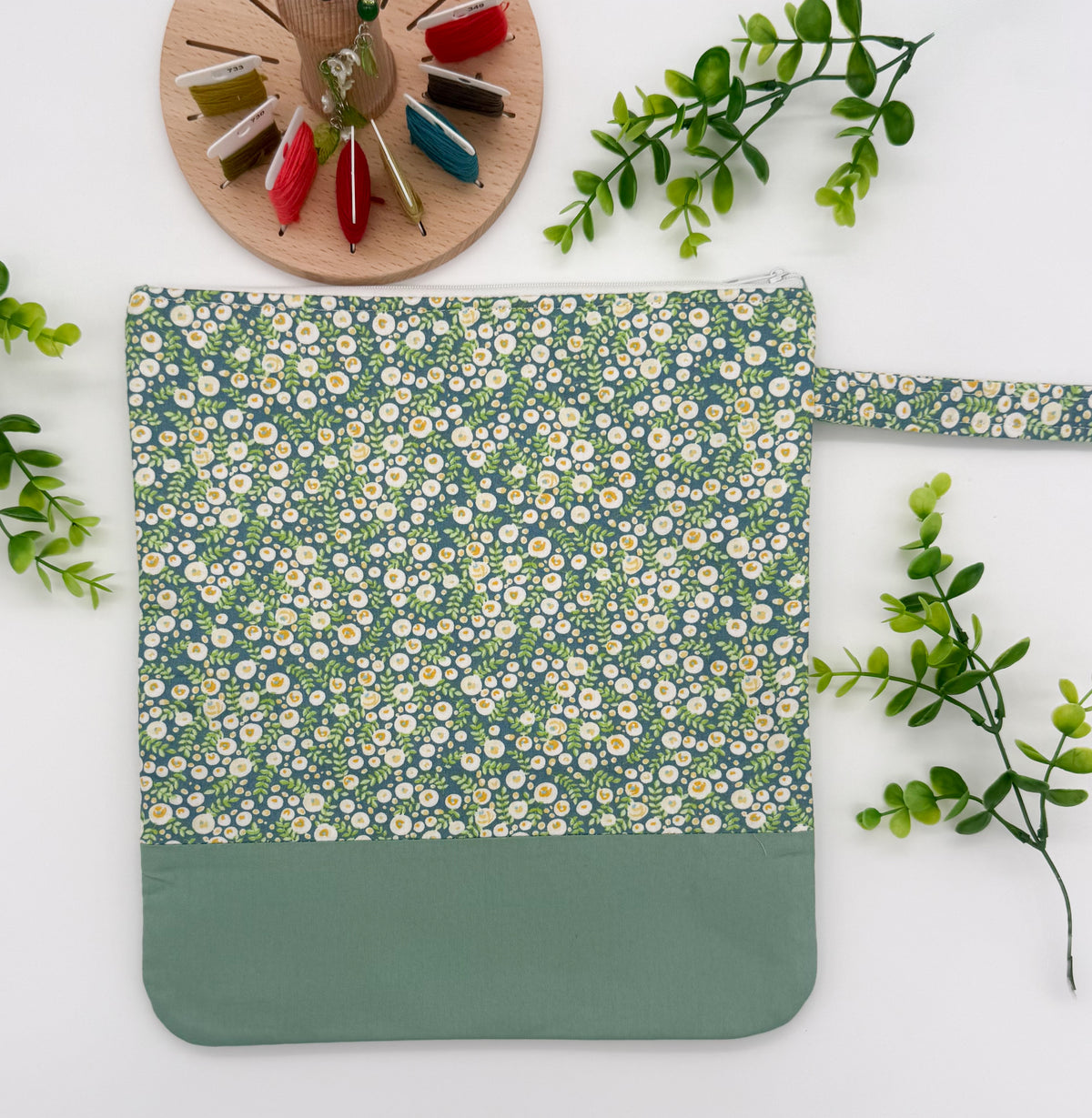 Floral Cross Stitch Project Bag with Strap – Cotton Project Pouch