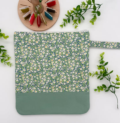 Floral Cross Stitch Project Bag with Strap – Cotton Project Pouch