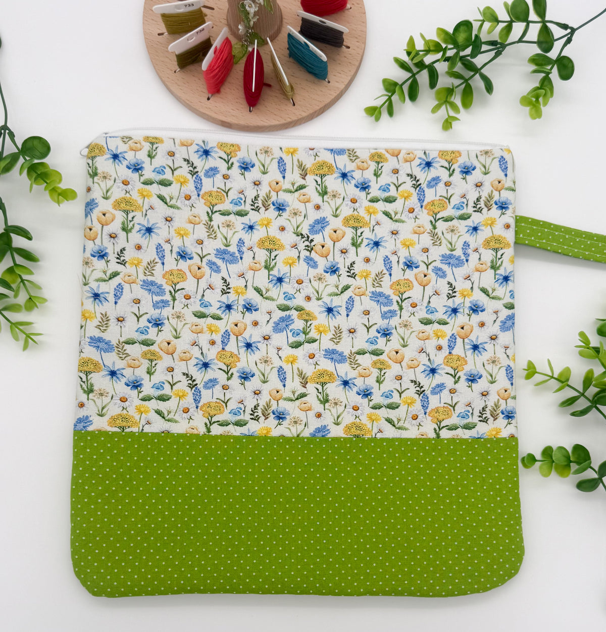 Floral Cross Stitch Project Bag with Strap – Cotton Project Pouch