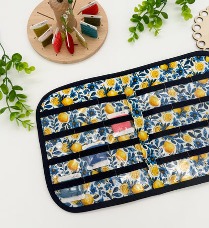 24-Pocket Lemon Print Cross Stitch Bobbin Storage Holder