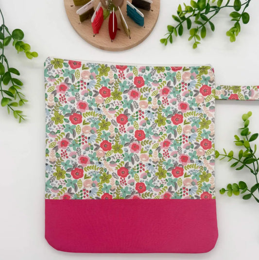 Floral Cross Stitch Project Bag with Strap – Cotton Project Pouch