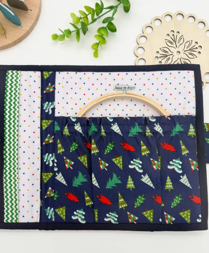 Cross-Stitch Project Organiser Christmas Theme  – Handmade Fabric Storage Bag